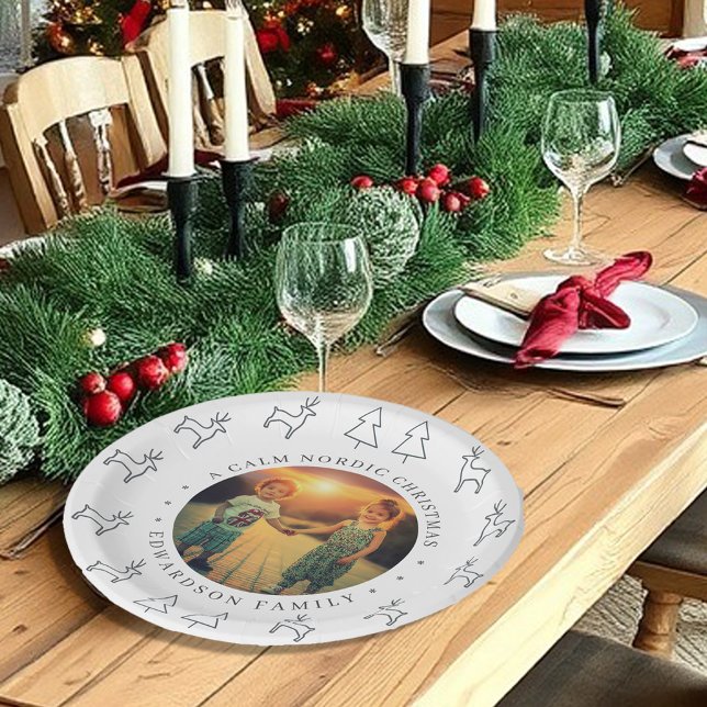 Create your own nordic family photo christmas paper plates (Create your own nordic family photo christmas paper plates.)