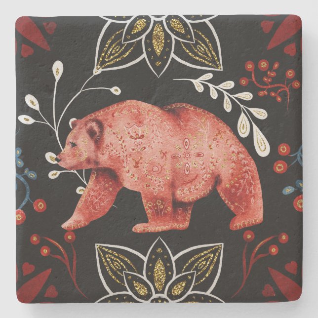 Create Your Own Nordic Style Yule Bear Stone Coaster (Front)