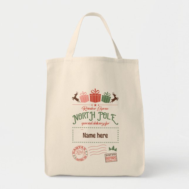 Create Your Own North Pole Gift Sack Tote Bag (Front)