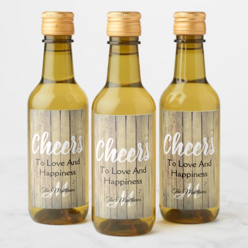 Create Your Own Oak Rustic Monogram Cheers Mini Wine Label