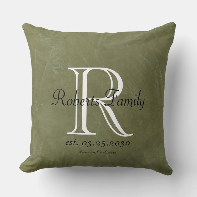 Create Your Own Olive Faux Leather Monogram Throw Pillow (Front)