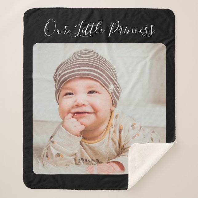 Create Your Own One Photo Personalized Black  Sherpa Blanket (Front)