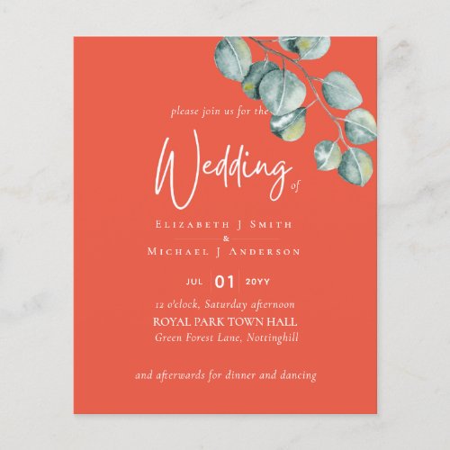 Create Your Own ORANGE Eucalyptus Wedding Flyer