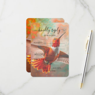 Create Your Own Orange Hummingbird Wedding RSVP Card