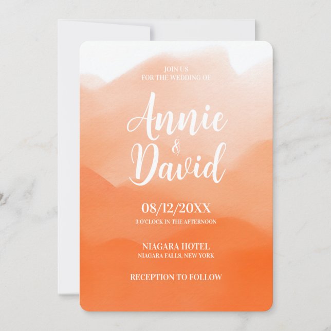 Create Your Own Orange Watercolor Ombre Wedding Invitation (Front)