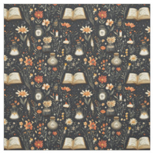 Create Your Own Orange Wildflowers Dark Grey  Fabric