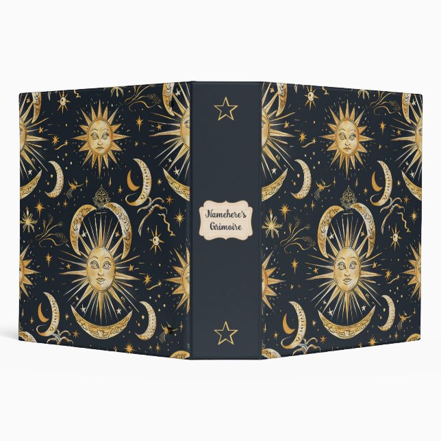 Create Your Own Ornate Celestial Blue & Gold 3 Ring Binder (Background)