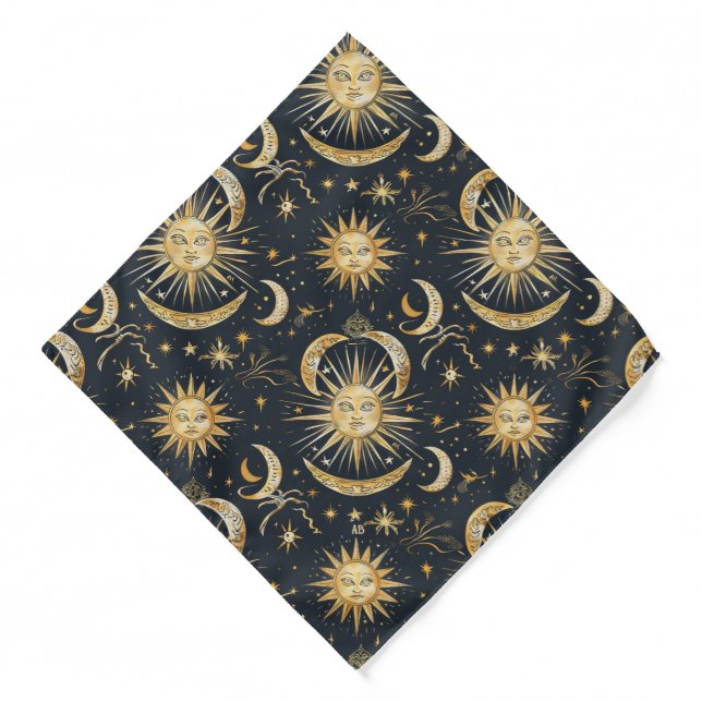 Create Your Own Ornate Celestial Blue & Gold Bandana (Front)