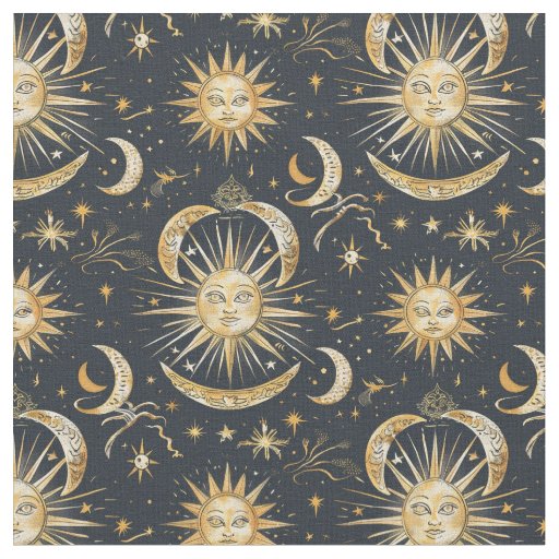 Create Your Own Ornate Celestial Blue & Gold Fabric