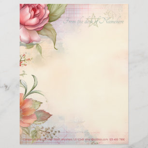 Create Your Own Painted Pink Rose Mystical Floral Letterhead