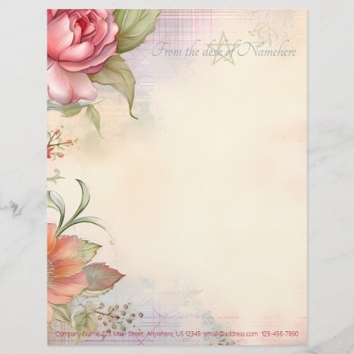 Create Your Own Painted Pink Rose Mystical Floral Letterhead
