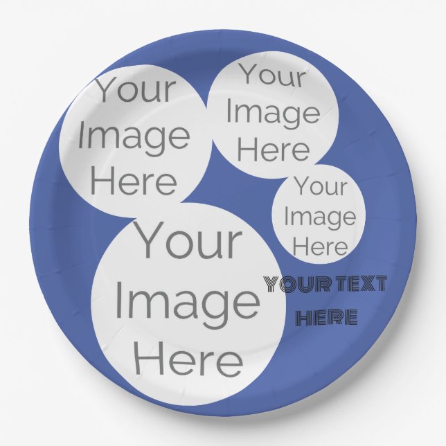 create your own paper photo text template blue paper plates (Front)