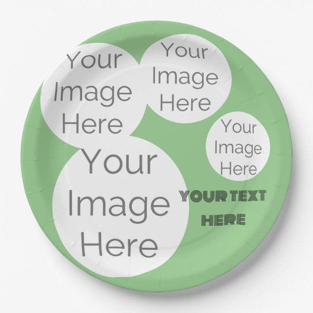 create your own paper photo text template green  paper plates (Front)