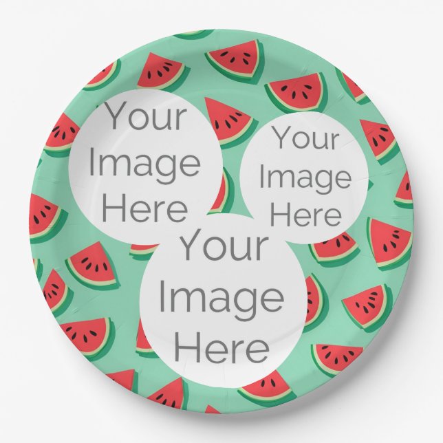 create your own paper photo text watermelon plates (Front)