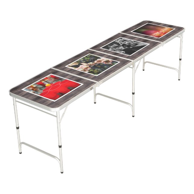 Create your Own Party Photo Collage Rustic Wood Beer Pong Table (Angled)