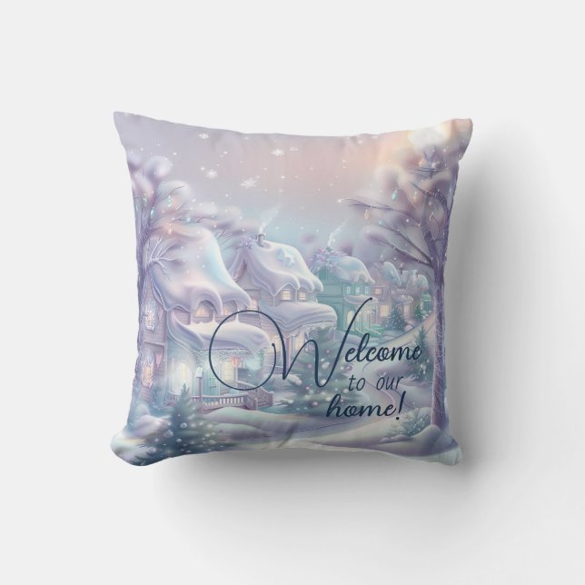 Create Your Own Pastel Christmas Village Throw Pillow (Front)