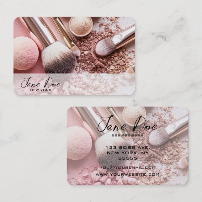 Create Your Own Pastel Pink Makeup Brushes Business Card (Front/Back)