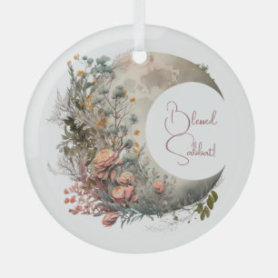 Create Your Own Peach Roses Floral Crescent Moon Glass Ornament