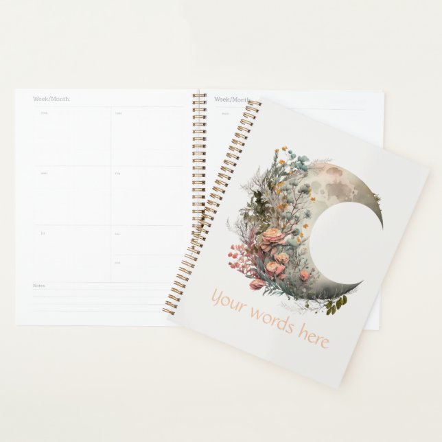 Create Your Own Peach Roses Floral Crescent Moon Planner (Display)