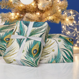 Create Your Own Peacock Feathers Polka Dots Wrapping Paper