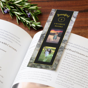 Create your own personal black gold marble photo bookmarks