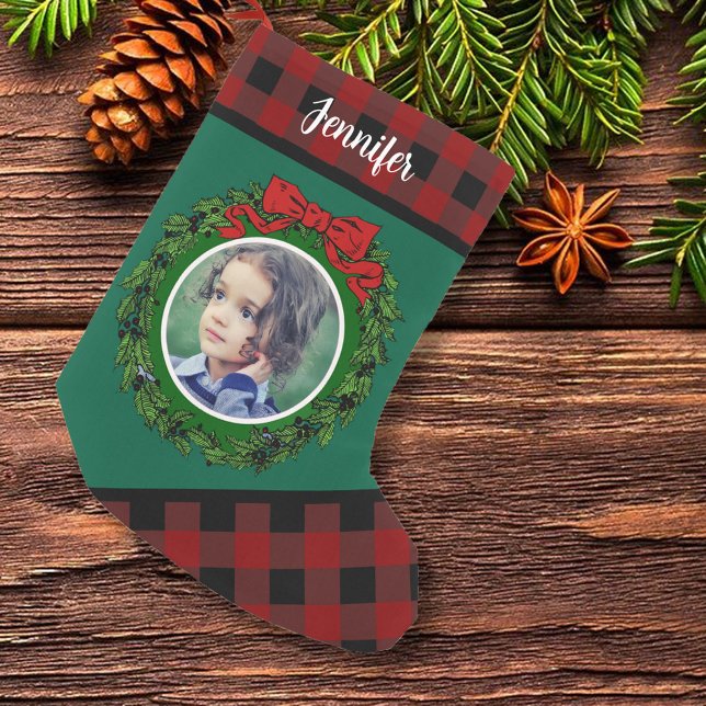 Create your own personal Christmas photo Small Christmas Stocking (Create your own rustic personal Christmas stocking. You can add your photo and name to personalize.)