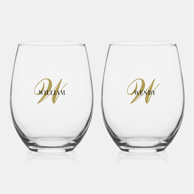 Create Your Own Personalize Add Monogram,Name Stemless Wine Glass (Front)