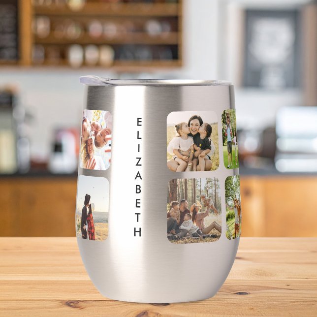 Create Your Own Personalized 14 Photo Collage Thermal Wine Tumbler (Creator Uploaded)