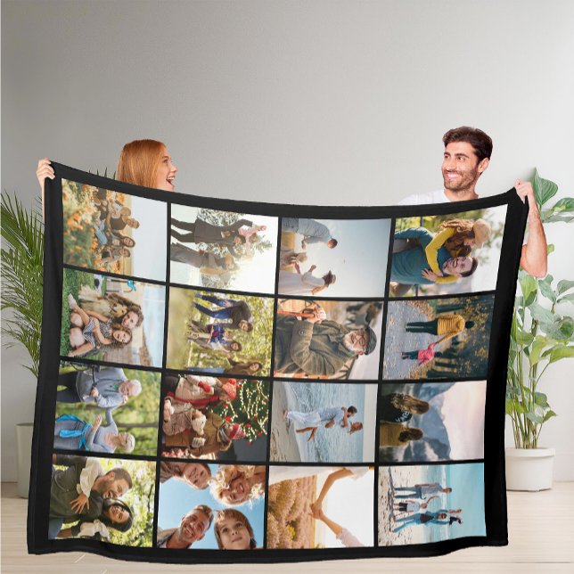 Create Your Own Personalized 16 Photo Collage Fleece Blanket (Creator Uploaded)
