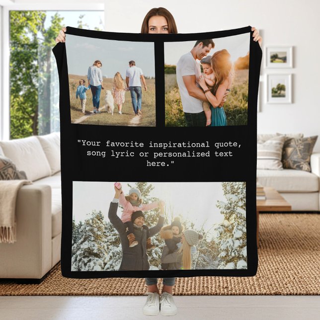 Create Your Own Personalized 3 Photo and Quote Fleece Blanket (Creator Uploaded)