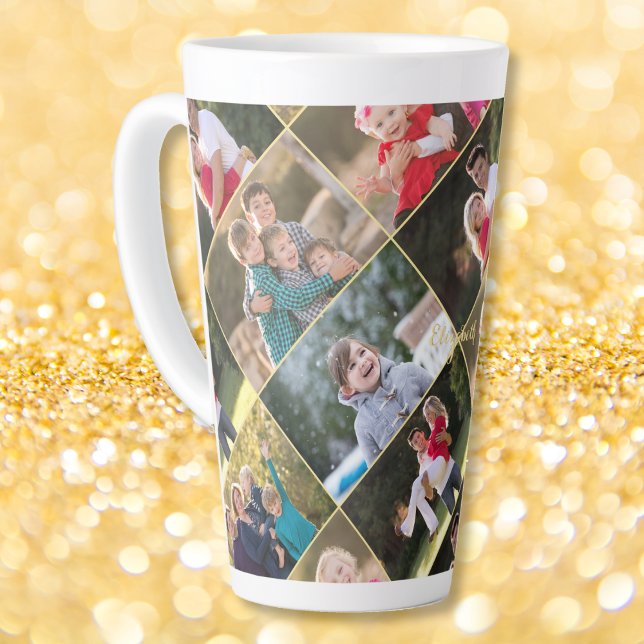 Create Your Own Personalized 6 Photo Collage Text Latte Mug (Create Your Own Personalized 6 Photo Collage Text Latte Mug)