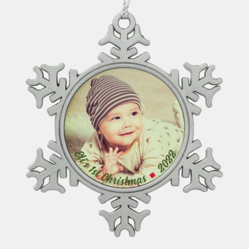 Create Your Own Personalized Babys First Christmas Snowflake Pewter Christmas Ornament