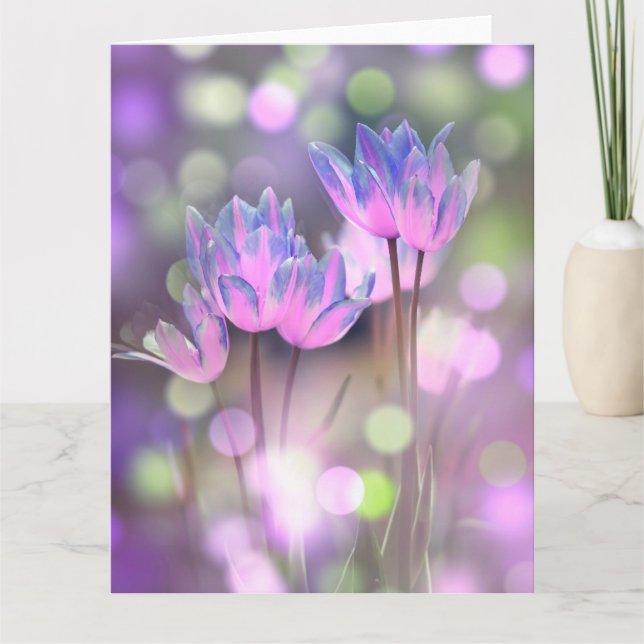 Create Your Own Personalized Bokeh Spring Flowers Card (Front)