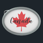 Create Your Own Personalized Canada Red Maple Leaf Belt Buckle<br><div class="desc">Calligraphy script text design. Typography oval belt buckle. Create your own personalized Canada or Canadian souvenir gift with a maple leaf design.</div>