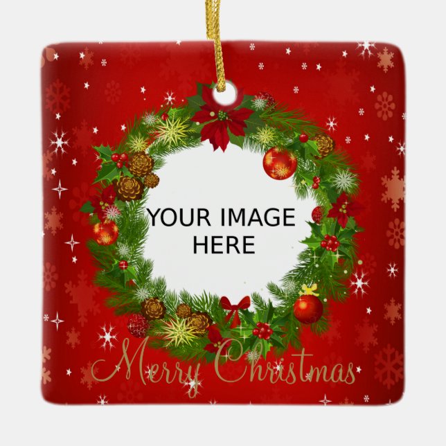Create your own personalized Christmas Photo Ceramic Ornament (Front)