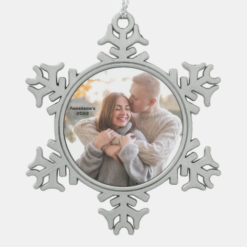 Create Your Own Personalized Family Photo Snowflake Pewter Christmas Ornament