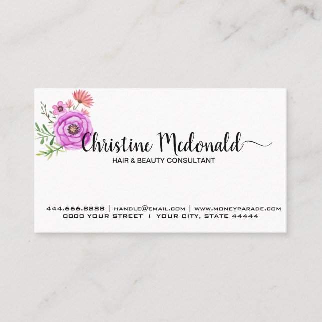 Create Your Own Personalized Floral Design Custom Business Card (Front)