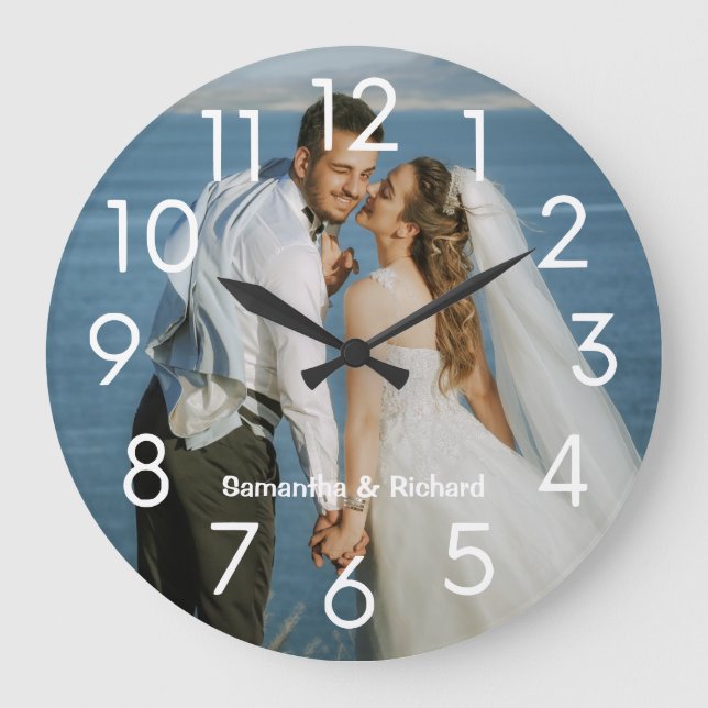 Create Your Own Personalized Name Wedding Photo    Large Clock (Front)