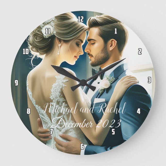 Create Your Own Personalized Name Wedding Photo Large Clock (Front)