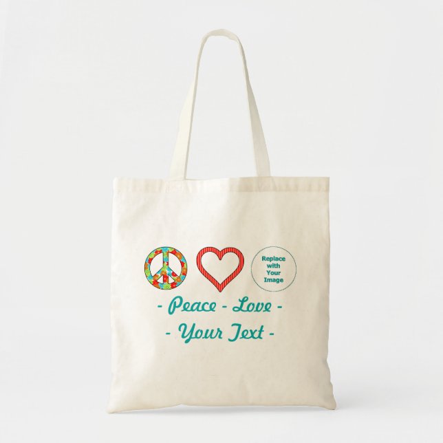 Create Your Own Personalized Peace Love Design Tote Bag (Front)