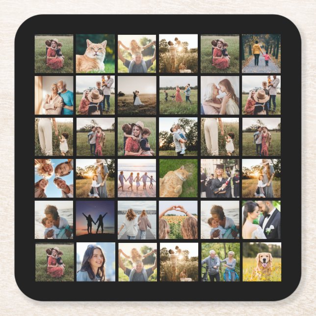 Create Your Own Personalized Photo Collage Square Paper Coaster (Front)