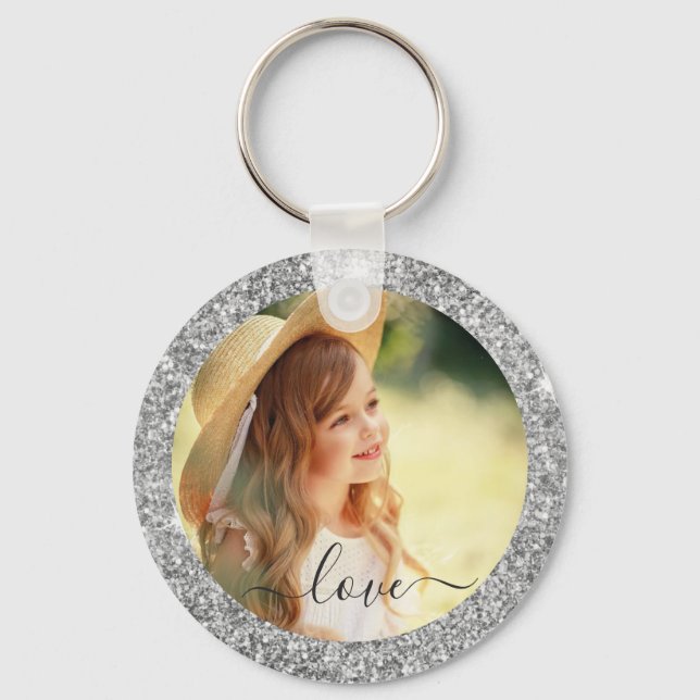 Create Your Own Personalized Photo + Text Glitter  Keychain (Front)