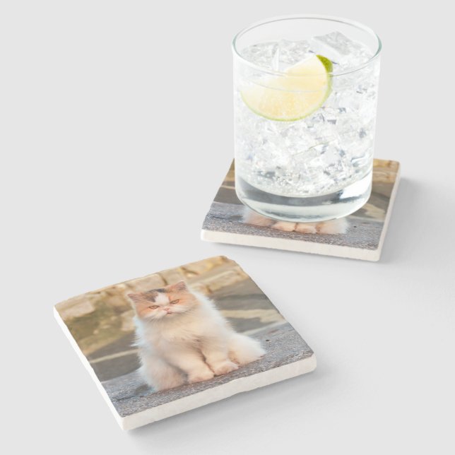 Create Your Own Pet Cat Personalized Photo Stone Coaster (Side)