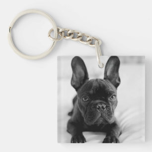 Create Your Own Pet Photo   Black and White Keychain