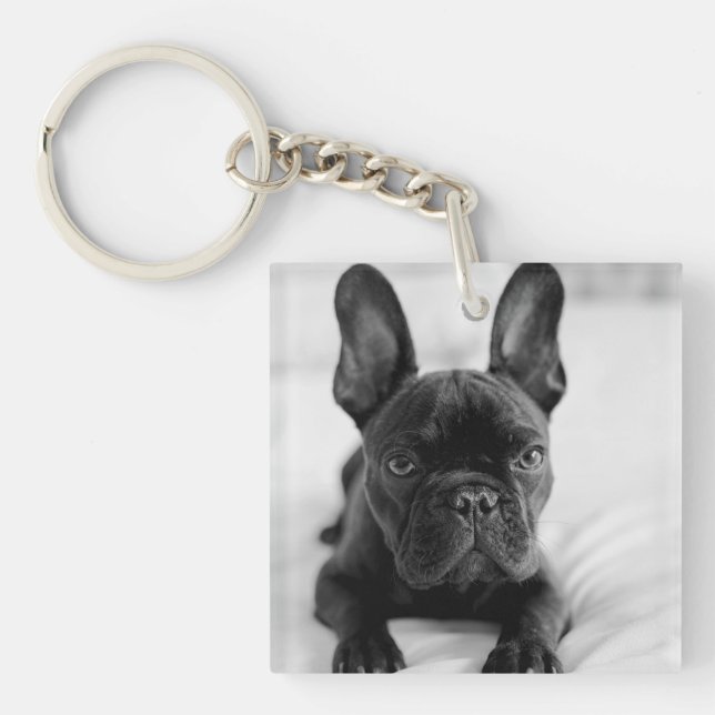 Create Your Own Pet Photo | Black and White Keychain (Front)