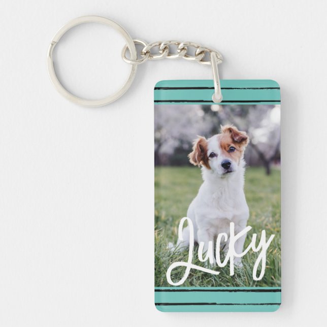 Create Your Own Pet Photo Boho Paw Print Keychain (Front)