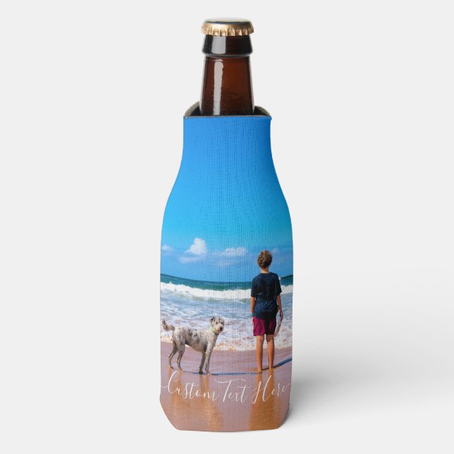 Create Your Own Pet Photo Bottle Cooler with Text (Bottle Front)