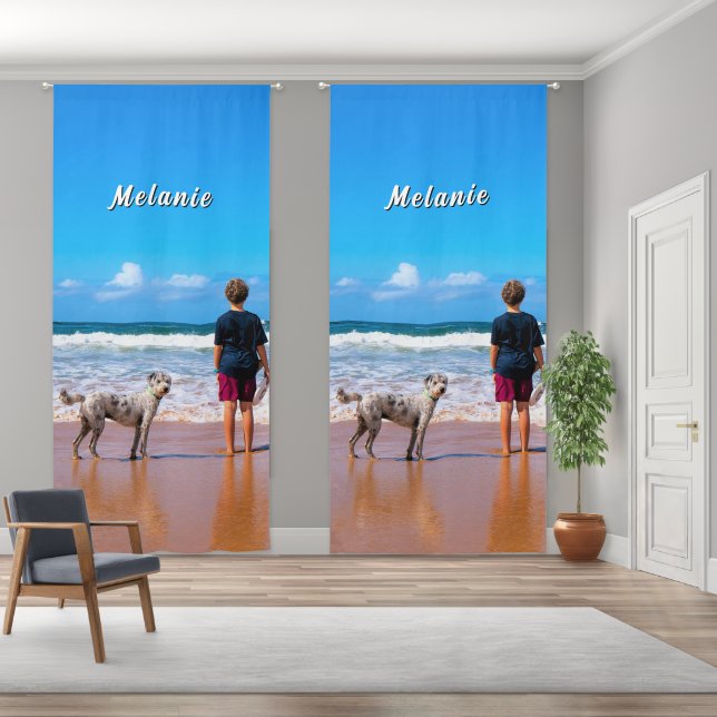 Create Your Own Pet Photo Custom Name Blackout Curtains (Wide)