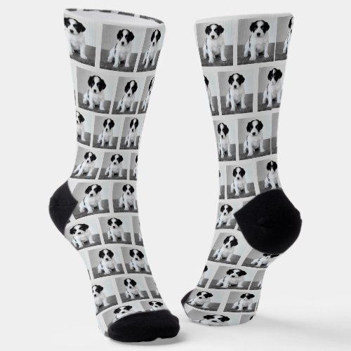 Create Your Own Pet Photo Pattern Light Grey Socks