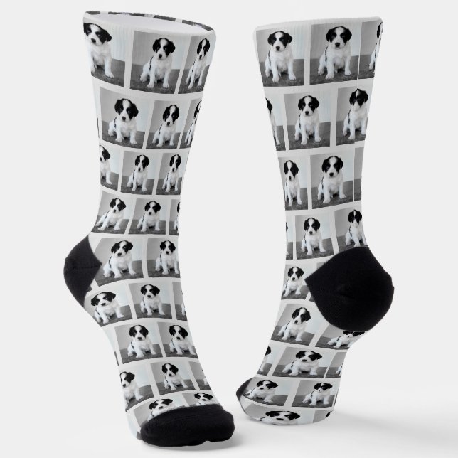 Create Your Own Pet Photo Pattern Light Grey Socks (Angled)